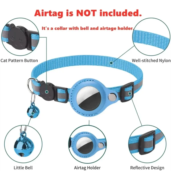 Anti-Lost Cat Collar for Airtag GPS Tracker Protective Case With Bell Reflective Cats Necklace Kitten Accesories Pet Products - Image 2